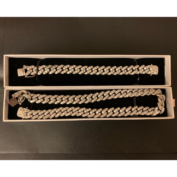 Cuban Link Chain & Bracelet Set White Gold - Picture 2 of 2